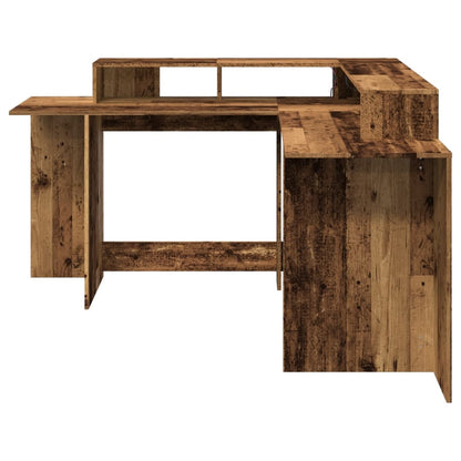 Desk with LED Lights Old Wood 152x152x91 cm Engineered Wood