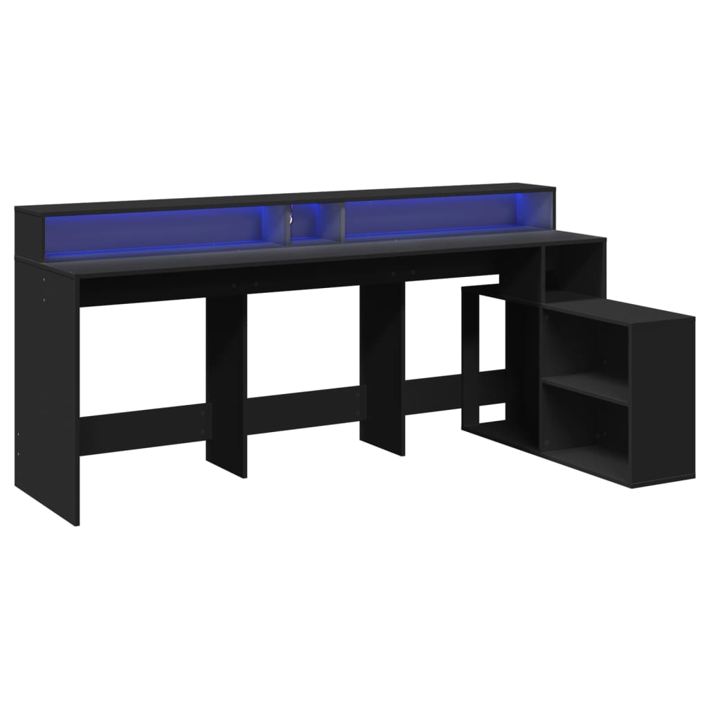 Desk with LED Lights Black 200x104x91 cm Engineered Wood