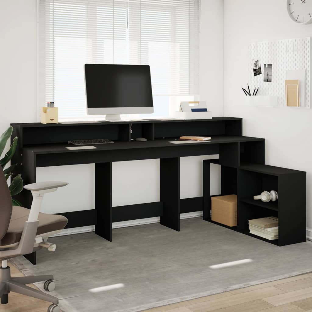 Desk with LED Lights Black 200x104x91 cm Engineered Wood