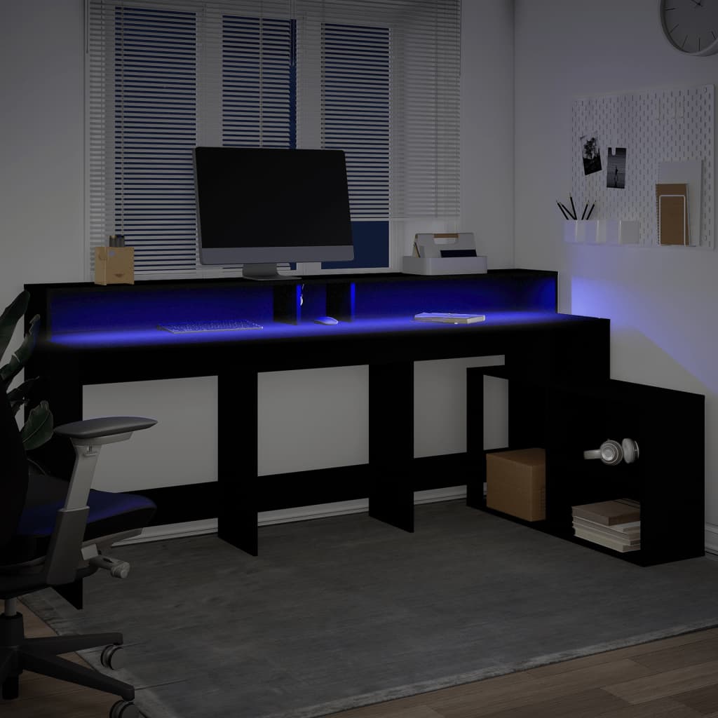 Desk with LED Lights Black 200x104x91 cm Engineered Wood