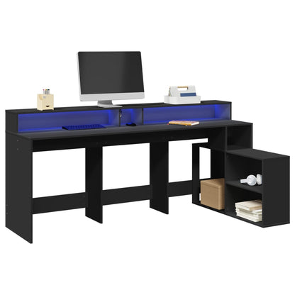 Desk with LED Lights Black 200x104x91 cm Engineered Wood