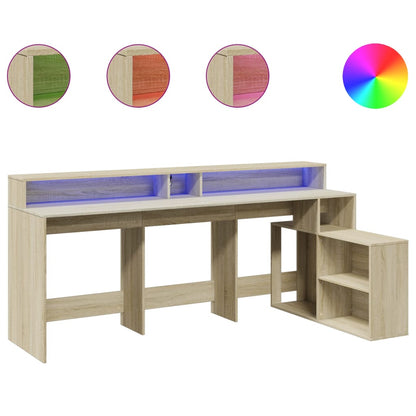 Desk with LED Lights Sonoma Oak 200x104x91 cm Engineered Wood