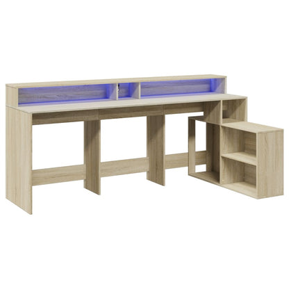 Desk with LED Lights Sonoma Oak 200x104x91 cm Engineered Wood