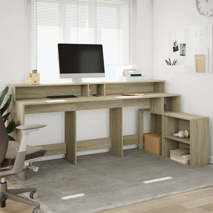 Desk with LED Lights Sonoma Oak 200x104x91 cm Engineered Wood