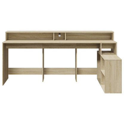 Desk with LED Lights Sonoma Oak 200x104x91 cm Engineered Wood