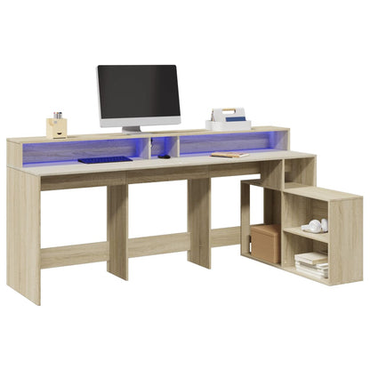 Desk with LED Lights Sonoma Oak 200x104x91 cm Engineered Wood