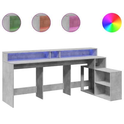 Desk with LED Lights Concrete Grey 200x104x91 cm Engineered Wood