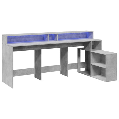 Desk with LED Lights Concrete Grey 200x104x91 cm Engineered Wood