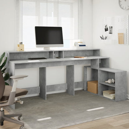 Desk with LED Lights Concrete Grey 200x104x91 cm Engineered Wood