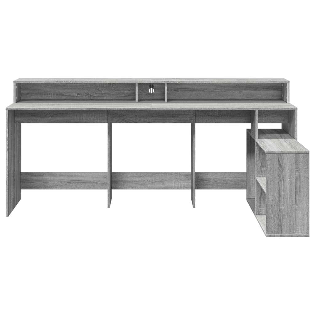 Desk with LED Lights Grey Sonoma 200x104x91 cm Engineered Wood