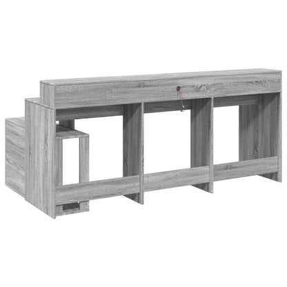 Desk with LED Lights Grey Sonoma 200x104x91 cm Engineered Wood