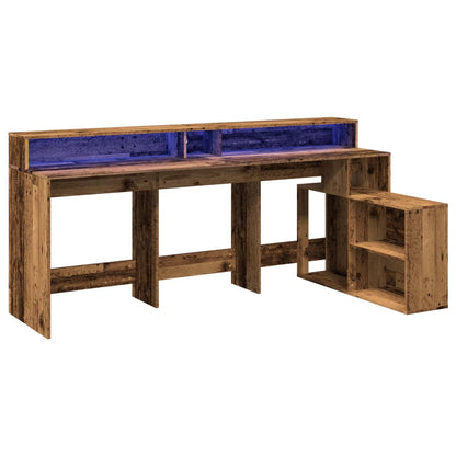 Desk with LED Lights Old Wood 200x104x91 cm Engineered Wood