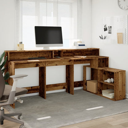 Desk with LED Lights Old Wood 200x104x91 cm Engineered Wood