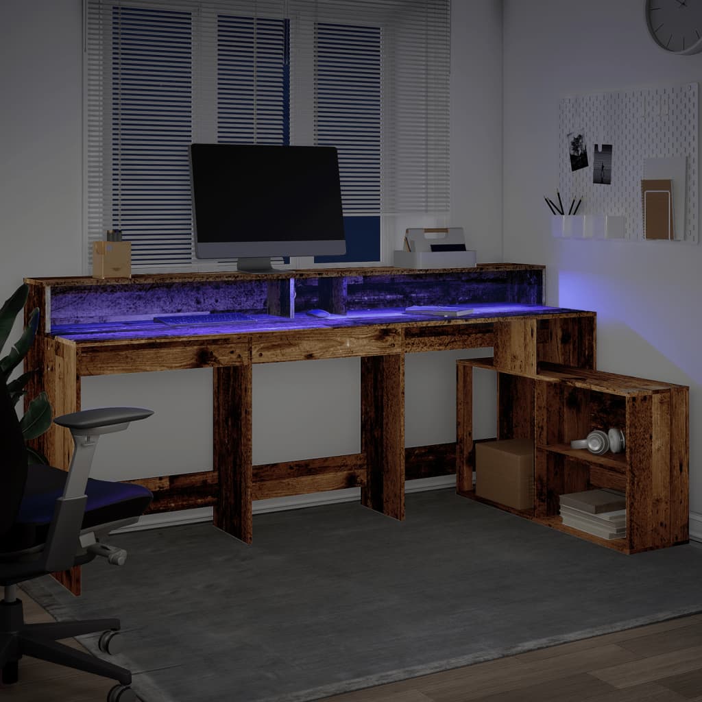 Desk with LED Lights Old Wood 200x104x91 cm Engineered Wood