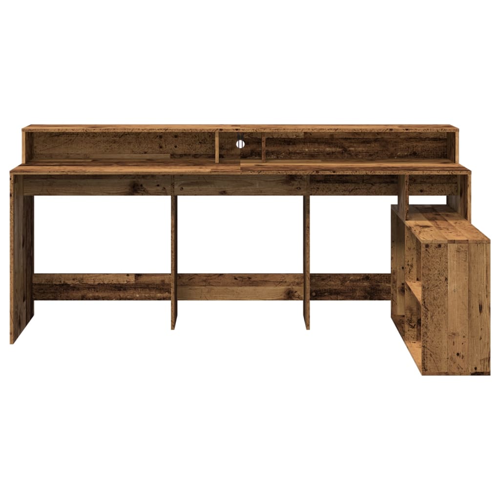 Desk with LED Lights Old Wood 200x104x91 cm Engineered Wood