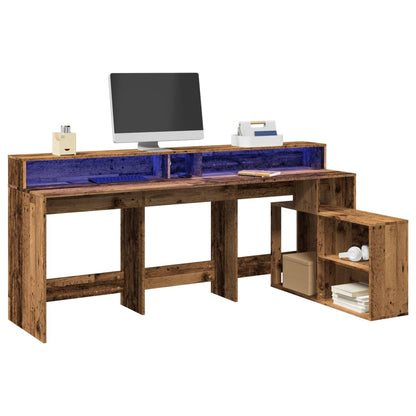 Desk with LED Lights Old Wood 200x104x91 cm Engineered Wood