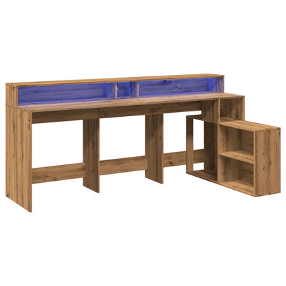 Desk with LED Lights Artisian Oak 200x104x91 cm Engineered Wood