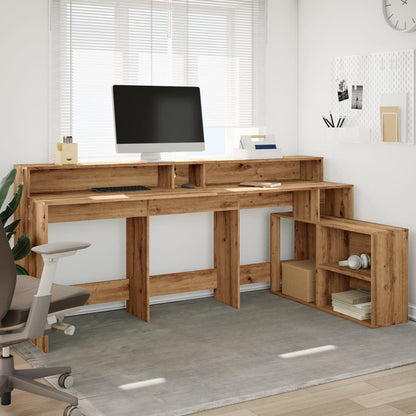 Desk with LED Lights Artisian Oak 200x104x91 cm Engineered Wood