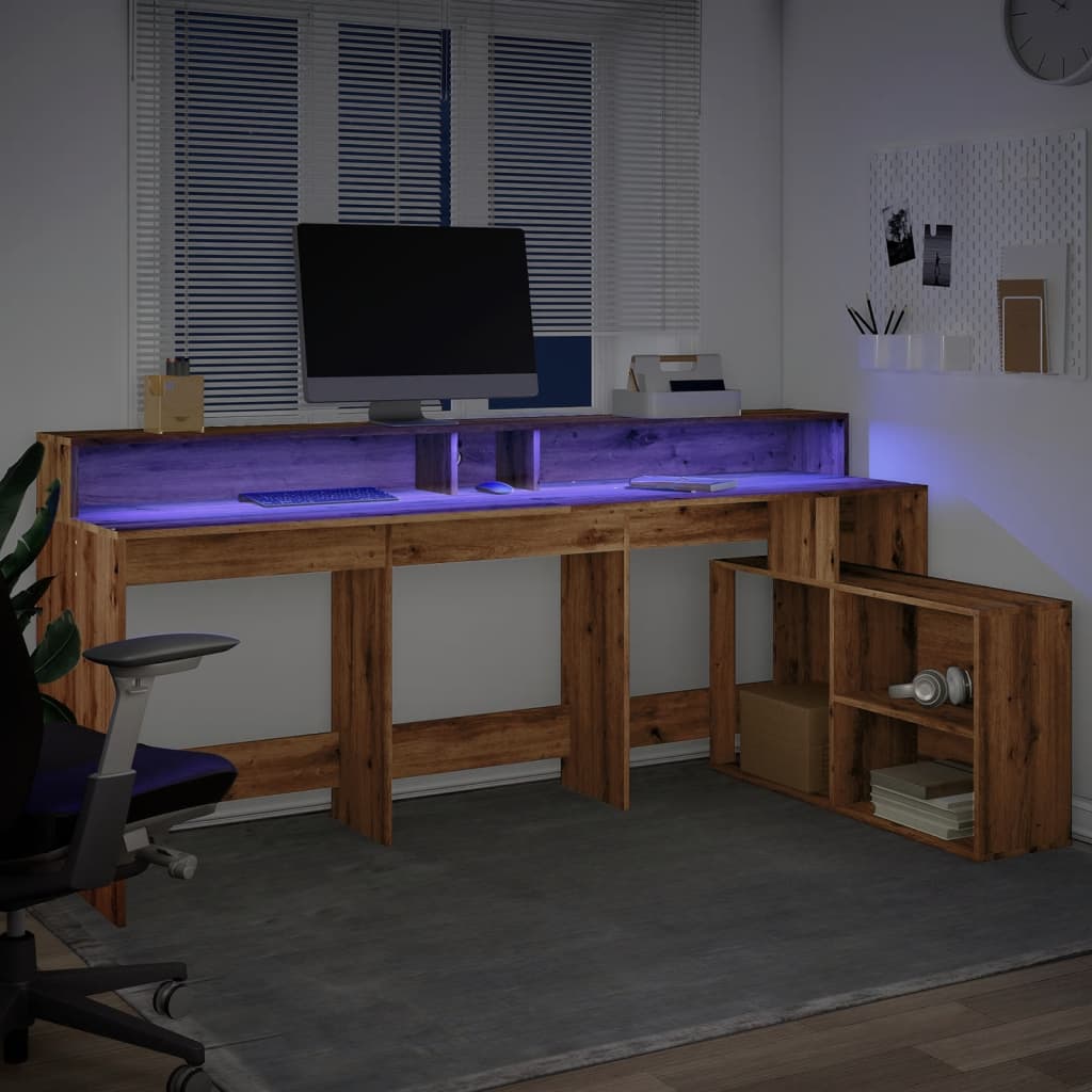 Desk with LED Lights Artisian Oak 200x104x91 cm Engineered Wood