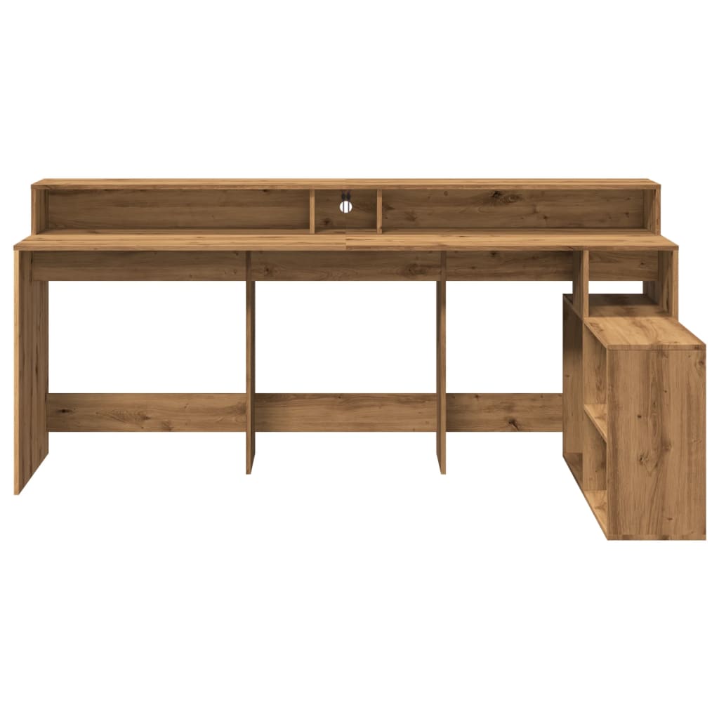 Desk with LED Lights Artisian Oak 200x104x91 cm Engineered Wood