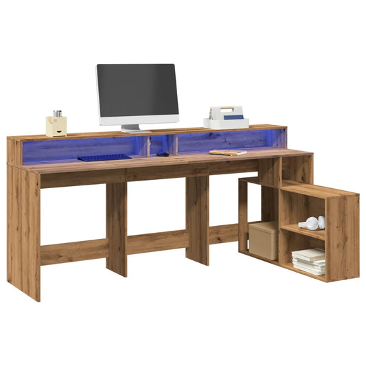 Desk with LED Lights Artisian Oak 200x104x91 cm Engineered Wood