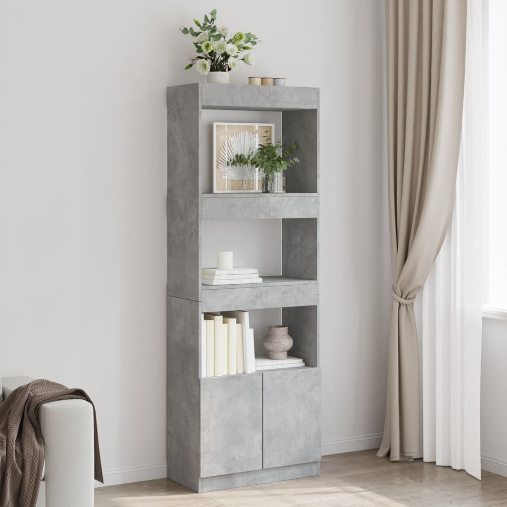 Highboard Concrete Grey 63x33x180 cm Engineered Wood