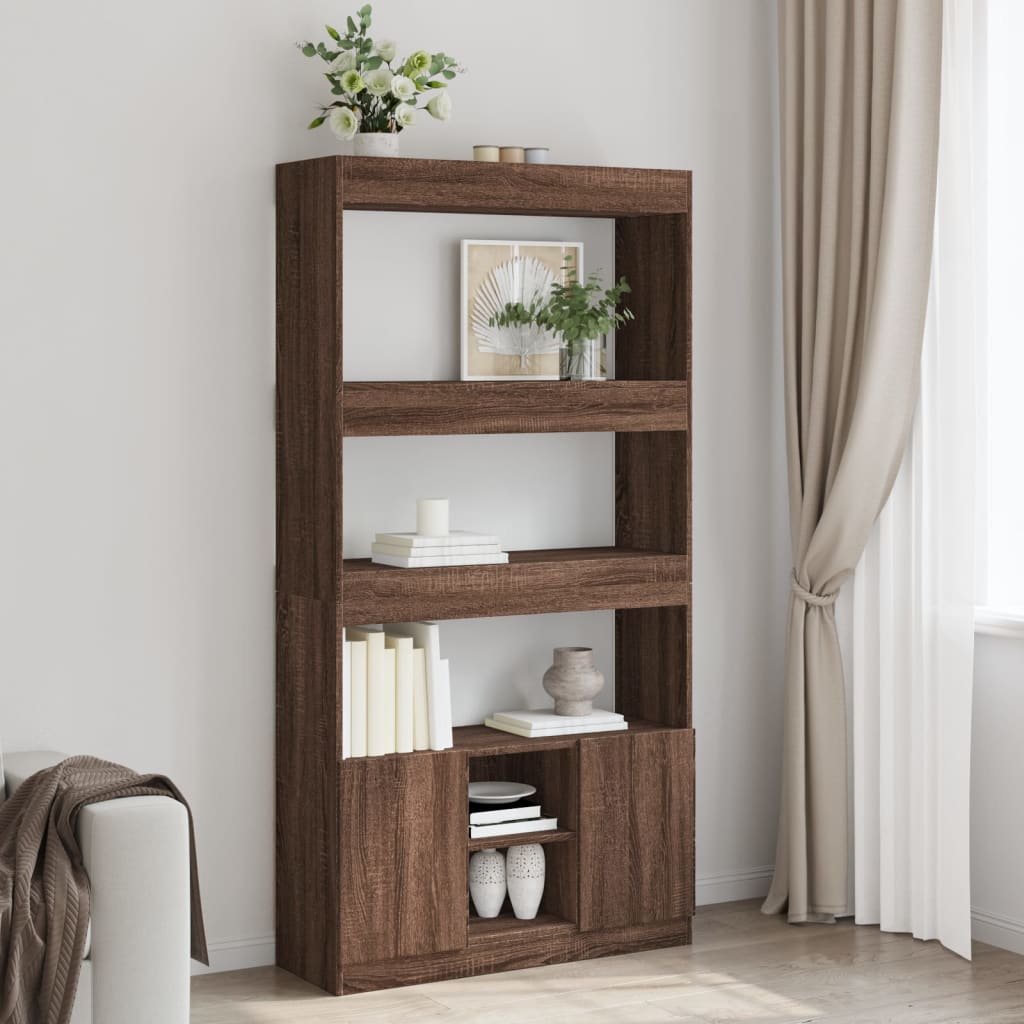 Highboard Brown Oak 92x33x180 cm Engineered Wood