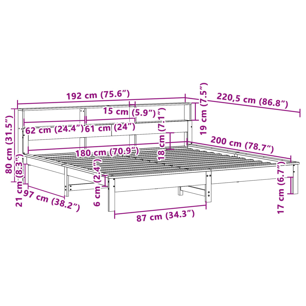 Bed Frame without Mattress Wax Brown 180x200 cm Super King Solid Wood Pine