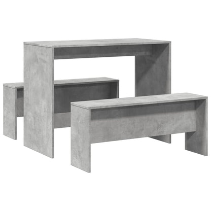 3 Piece Dining Table and Bench set Concrete Grey Engineered Wood