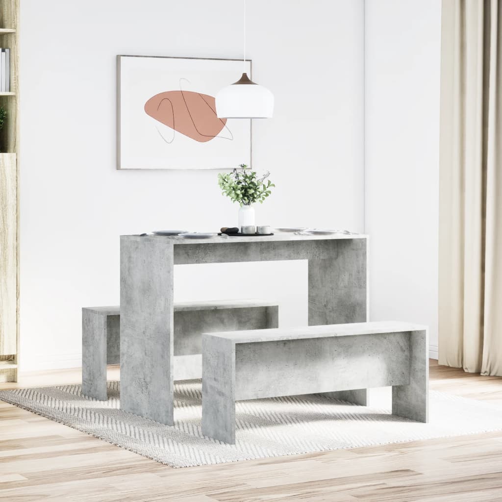 3 Piece Dining Table and Bench set Concrete Grey Engineered Wood