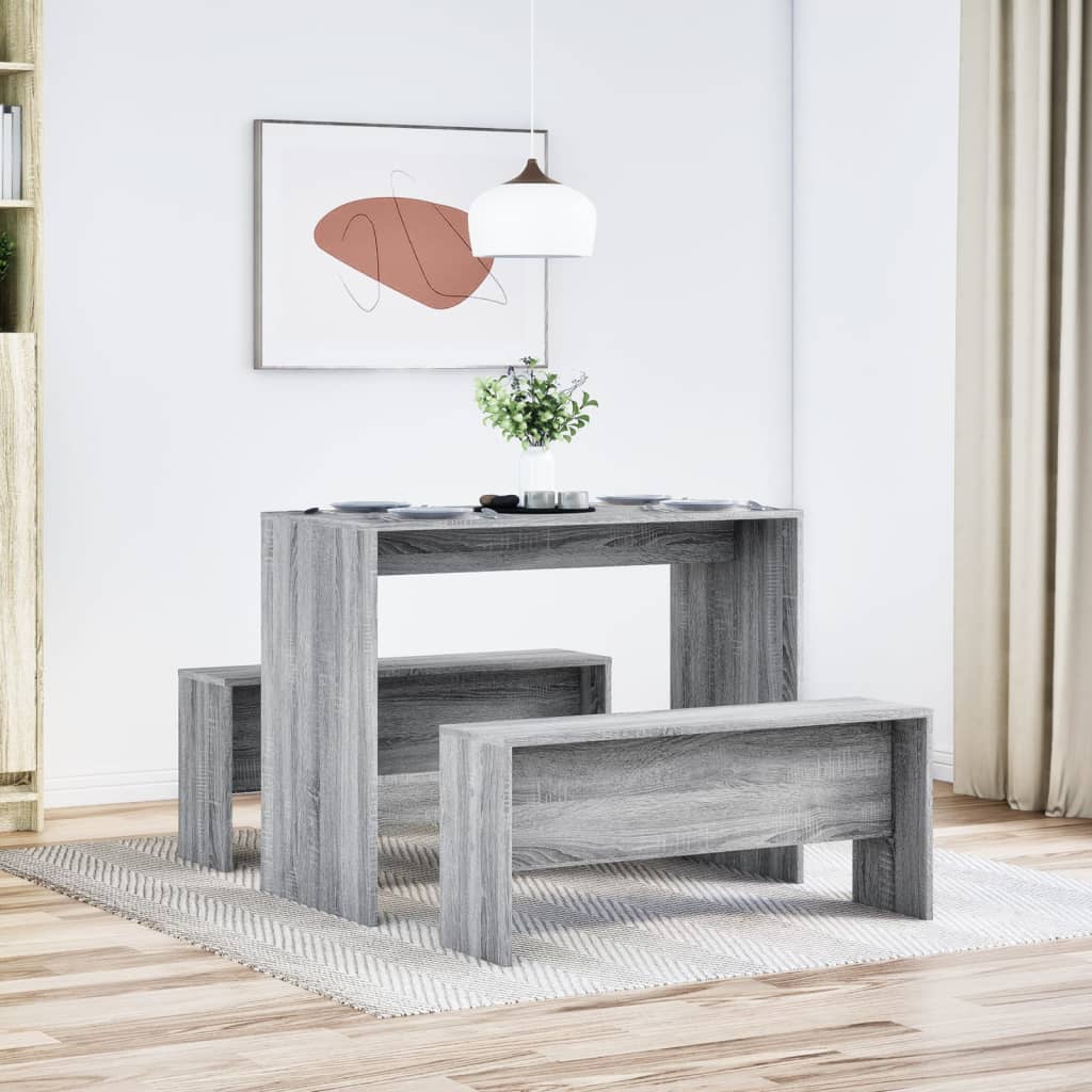 3 Piece Dining Table and Bench set Grey Sonoma Engineered Wood