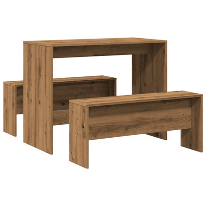 3 Piece Dining Table and Bench set Atisian Oak Engineered Wood