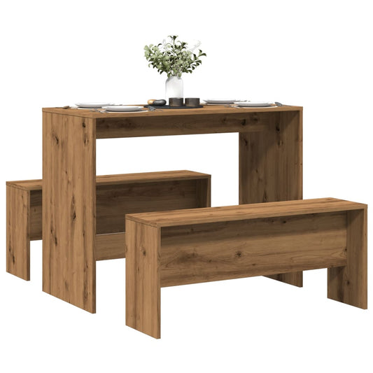 3 Piece Dining Table and Bench set Atisian Oak Engineered Wood