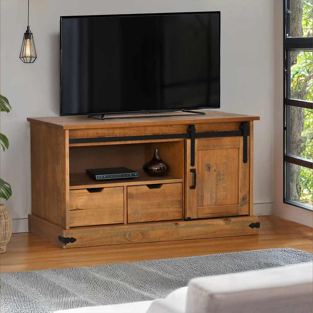 TV Cabinet HALDEN with Sliding Door 110x40x60 cm Solid Wood