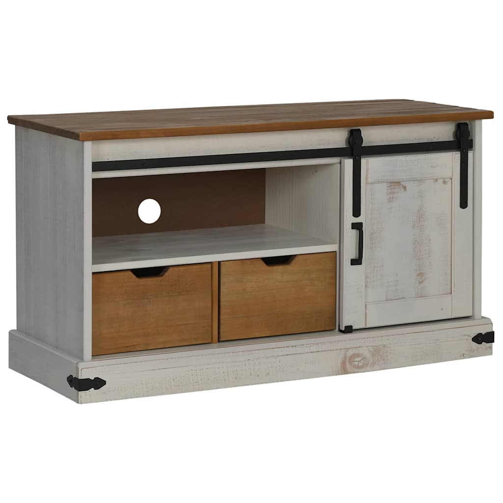 TV Cabinet HALDEN with Sliding Door White 110x40x60 cm Solid Wood