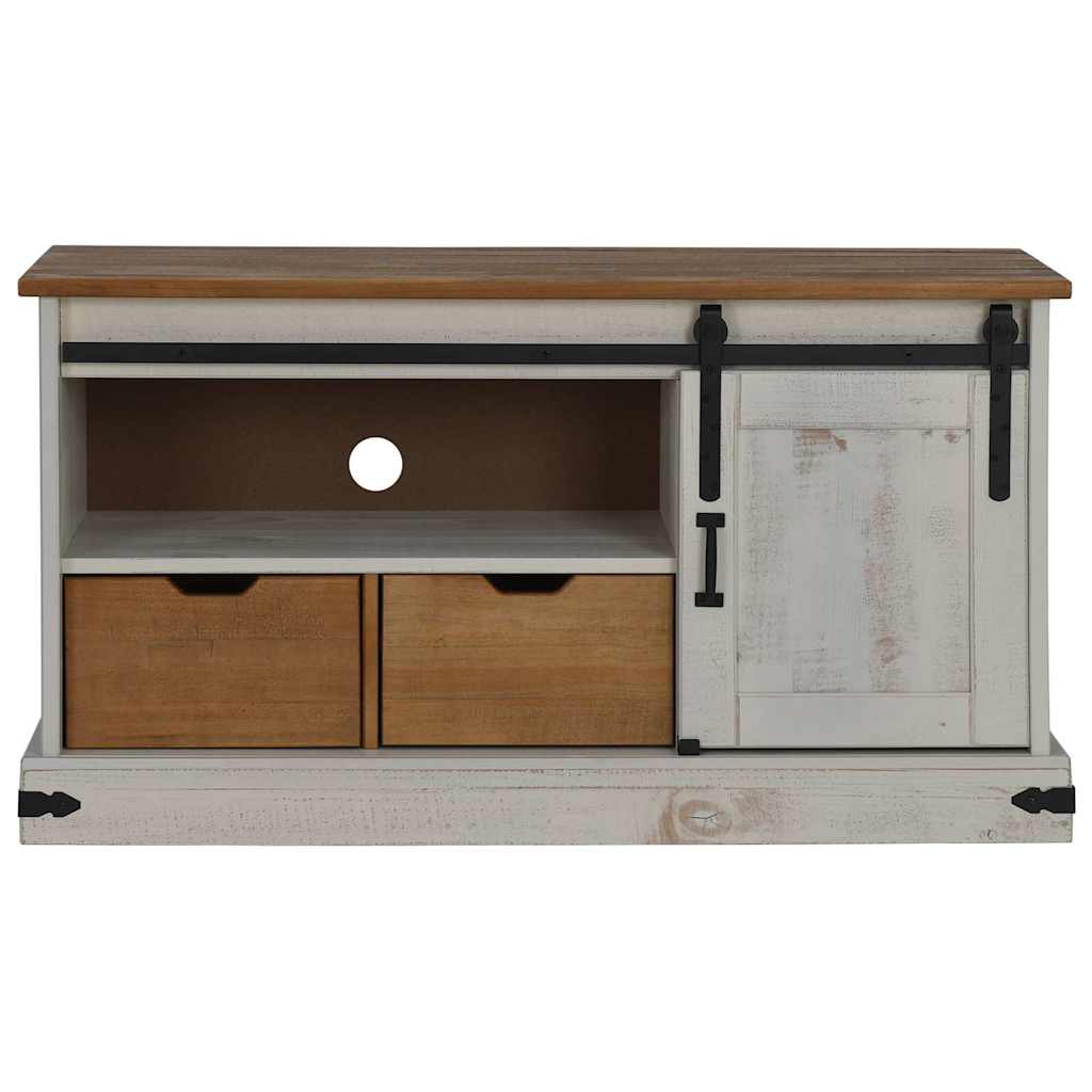 TV Cabinet HALDEN with Sliding Door White 110x40x60 cm Solid Wood