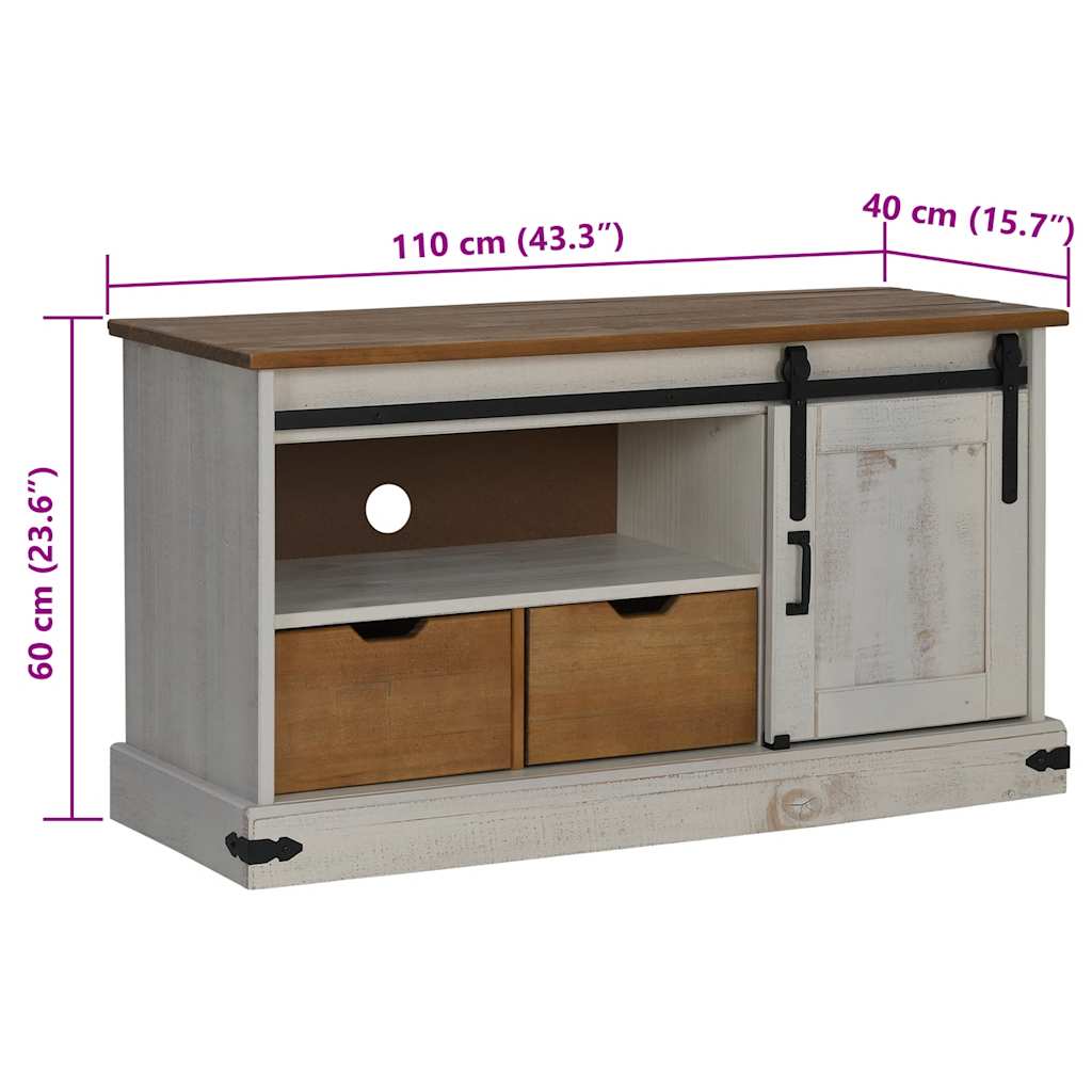 TV Cabinet HALDEN with Sliding Door White 110x40x60 cm Solid Wood