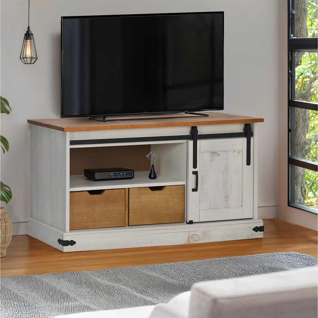 TV Cabinet HALDEN with Sliding Door White 110x40x60 cm Solid Wood