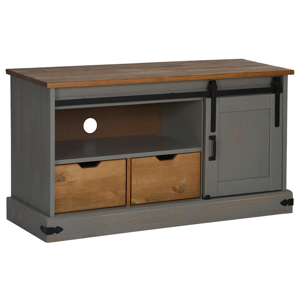 TV Cabinet HALDEN with Sliding Door Grey 110x40x60 cm Solid Wood