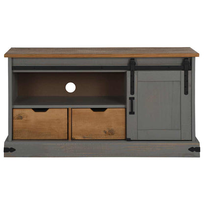 TV Cabinet HALDEN with Sliding Door Grey 110x40x60 cm Solid Wood