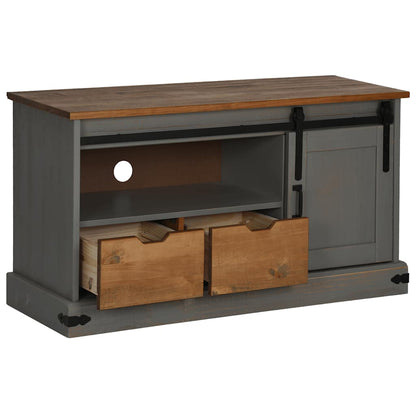 TV Cabinet HALDEN with Sliding Door Grey 110x40x60 cm Solid Wood