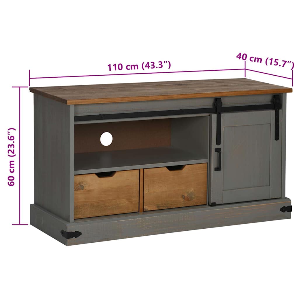 TV Cabinet HALDEN with Sliding Door Grey 110x40x60 cm Solid Wood