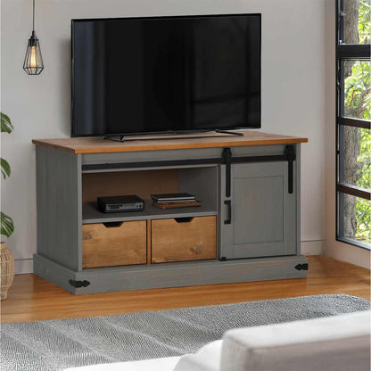 TV Cabinet HALDEN with Sliding Door Grey 110x40x60 cm Solid Wood