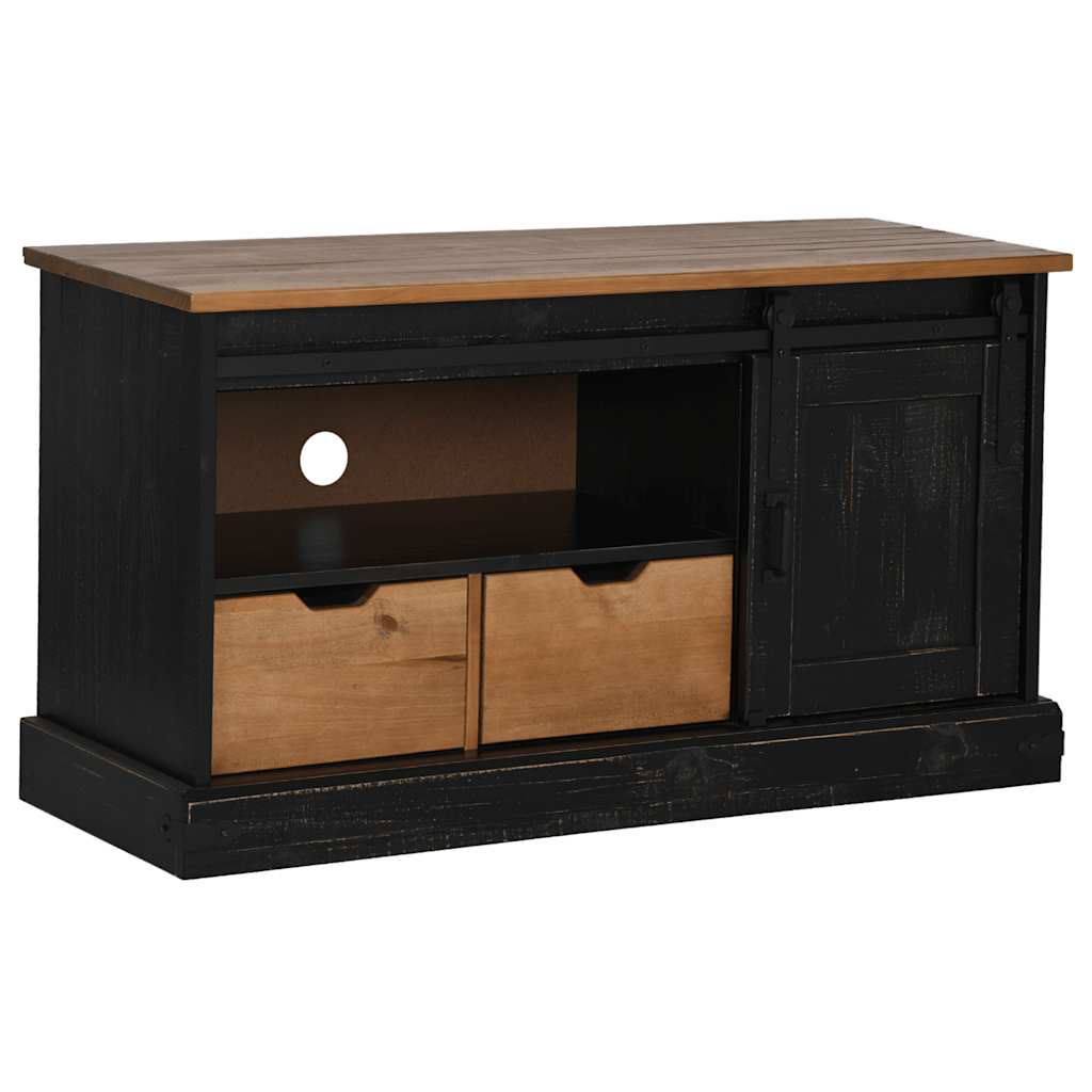 TV Cabinet HALDEN with Sliding Door Black 110x40x60 cm Solid Wood