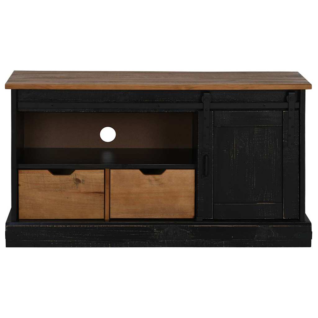 TV Cabinet HALDEN with Sliding Door Black 110x40x60 cm Solid Wood