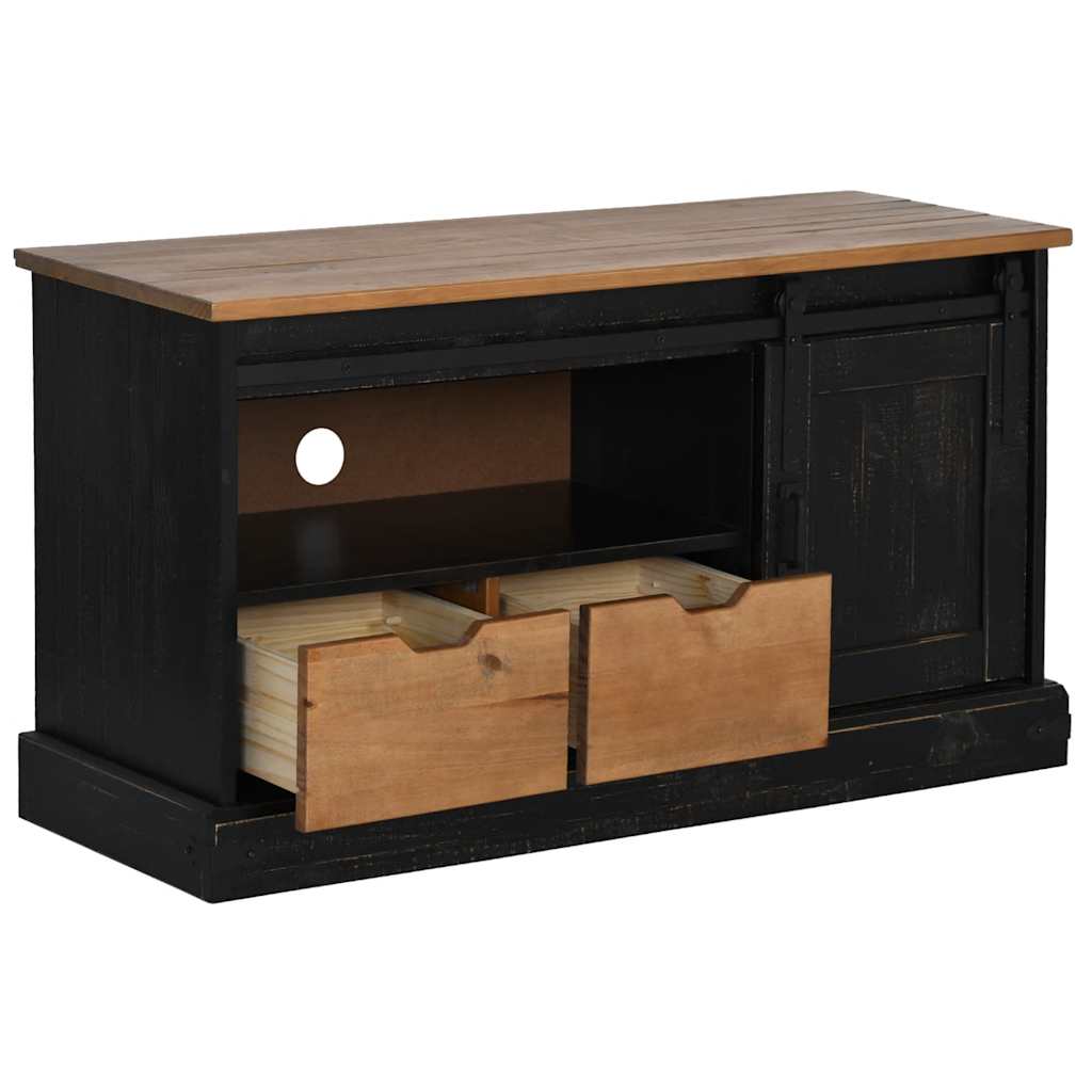 TV Cabinet HALDEN with Sliding Door Black 110x40x60 cm Solid Wood