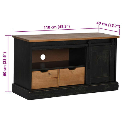 TV Cabinet HALDEN with Sliding Door Black 110x40x60 cm Solid Wood