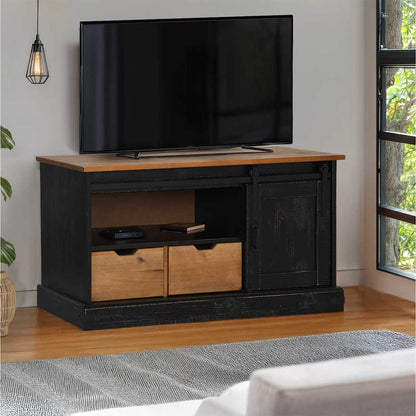 TV Cabinet HALDEN with Sliding Door Black 110x40x60 cm Solid Wood