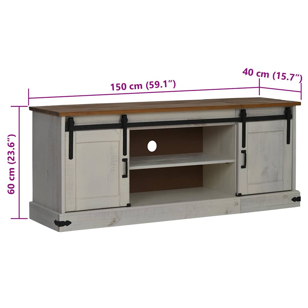 TV Cabinet HALDEN 2 Sliding Doors White 150x40x60 cm Solid Wood