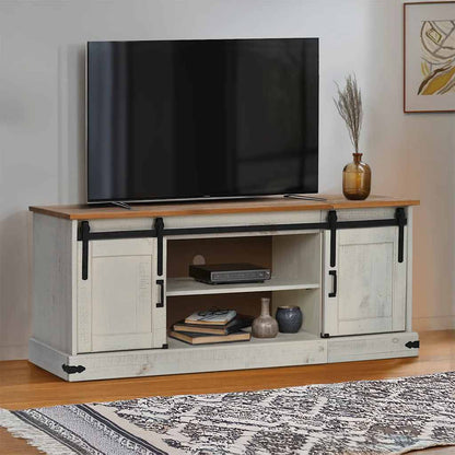 TV Cabinet HALDEN 2 Sliding Doors White 150x40x60 cm Solid Wood